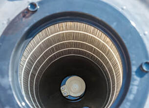 Internal view of a pleated media pool cartridge filter.